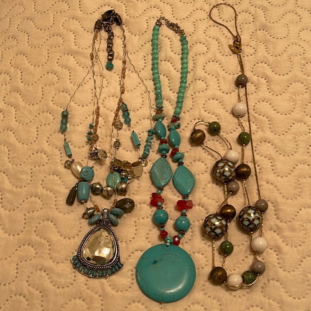 Set of Three Necklaces with Turquoise Tones